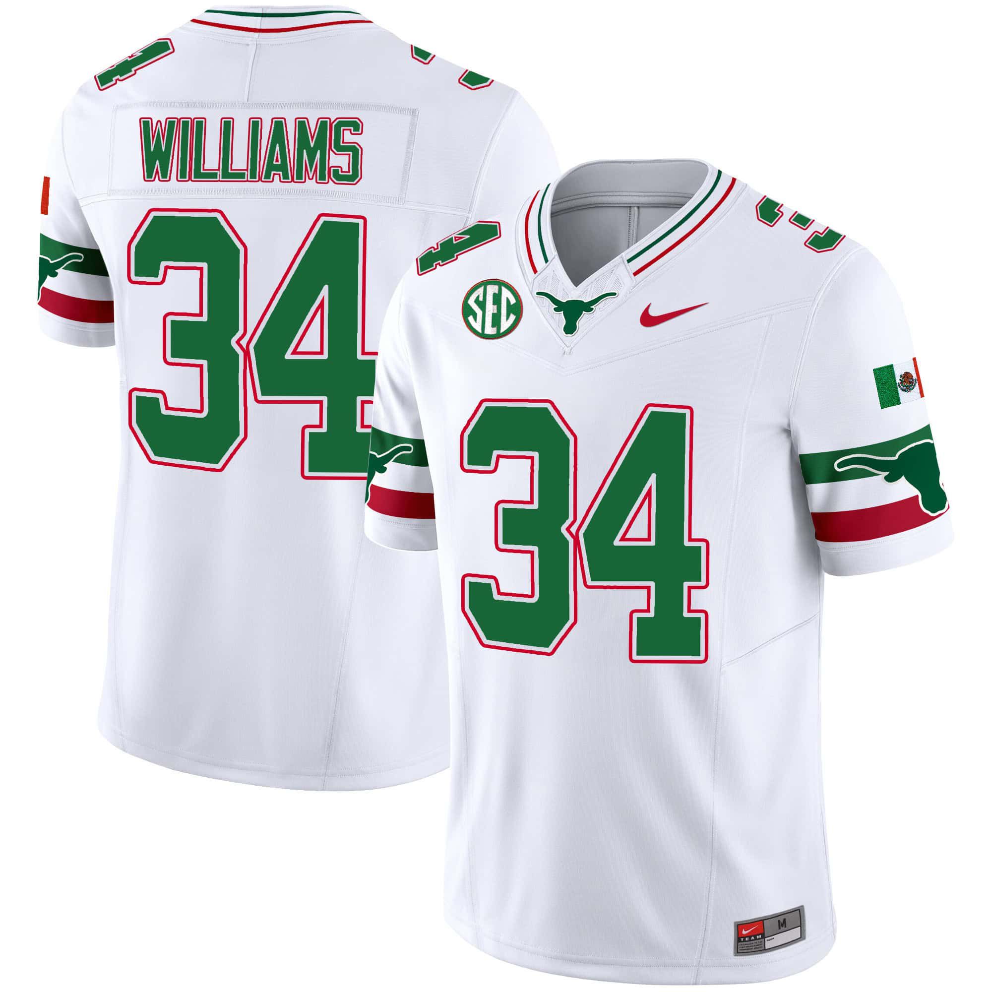 Men Texas Longhorns #34 Williams White 2024 Nike Mexico SEC Patch Vapor NCAA Jersey